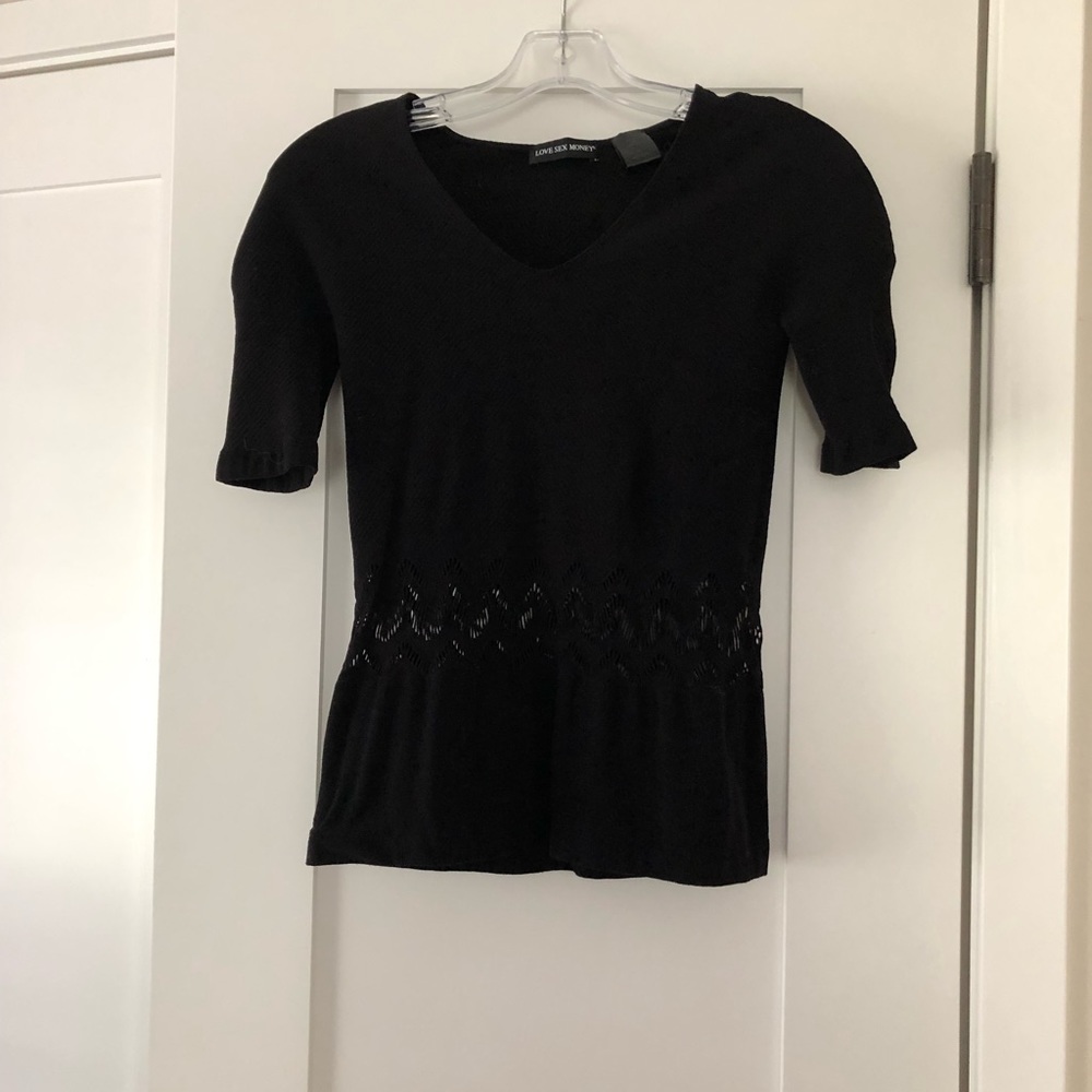 Black bodycon top with open weave